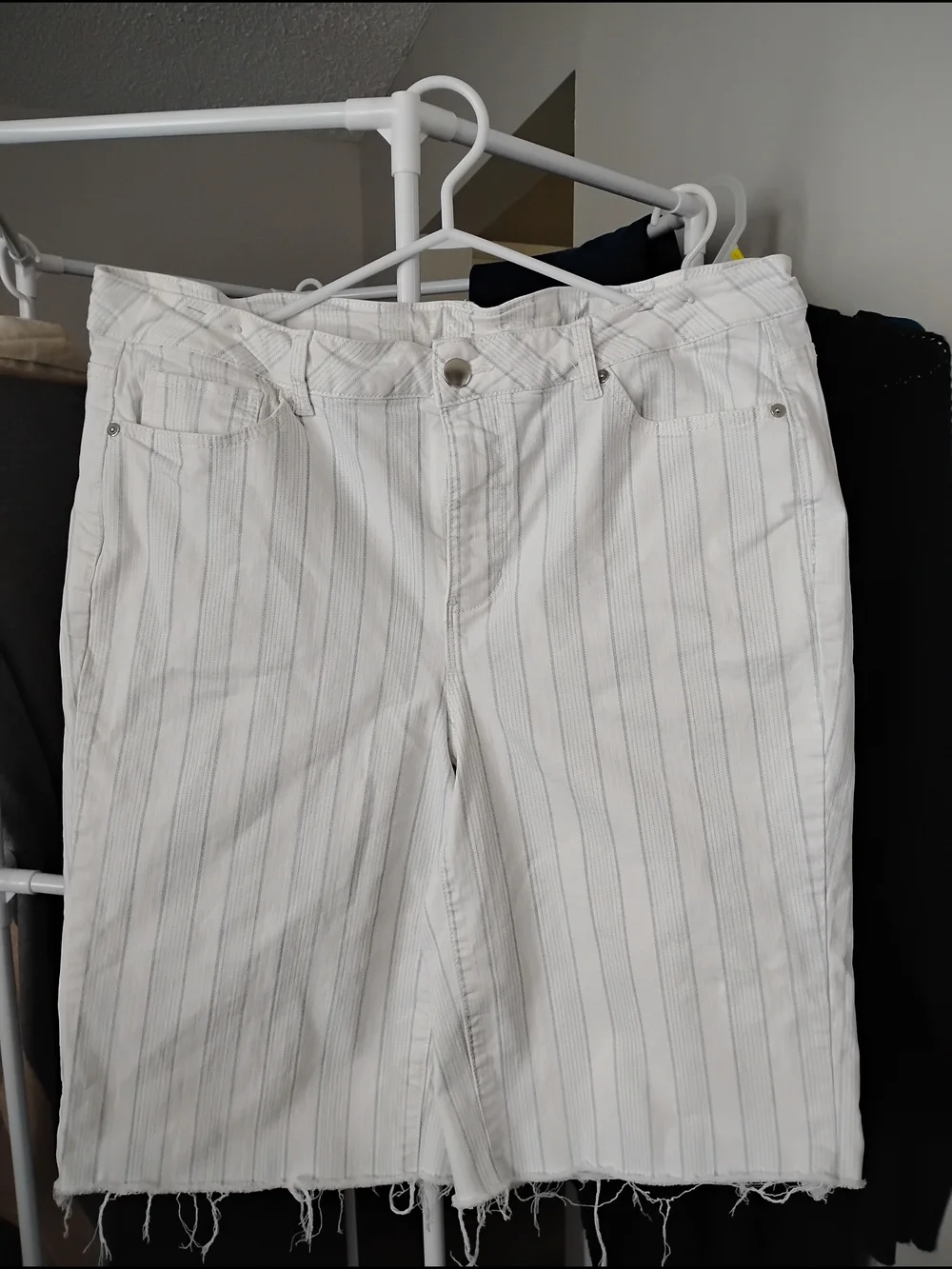 Love & Legend Unisex White Pinstripe Chino Shorts - Picture 1 of 4